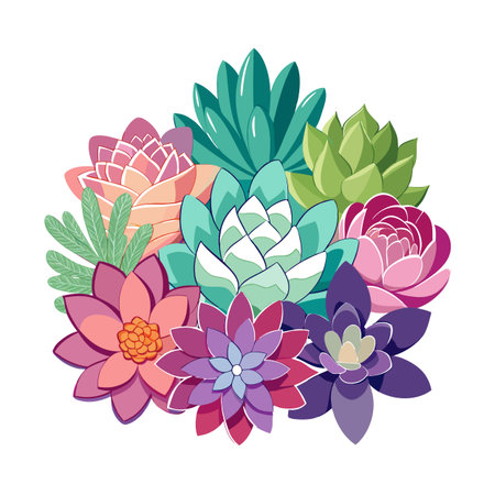Colorful Succulent Flower Bouquet Vector Illustration on Whiteのイラスト素材