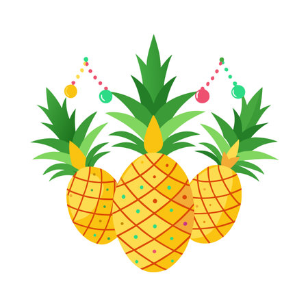 Fun and Colorful Pineapple Vector with Festive String Lightsのイラスト素材