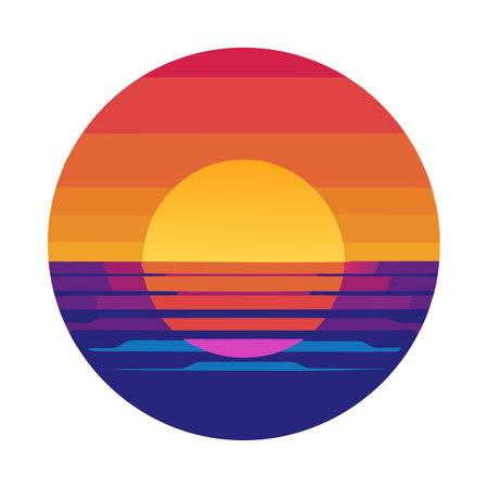 Retro Sunset Graphic Circle Design Illustration Backgroundのイラスト素材