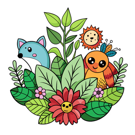 Cute Animals in Jungle Illustration Cartoon Style Artのイラスト素材