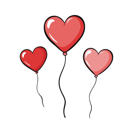 Three heart shaped balloons in red and pink colorsのイラスト素材