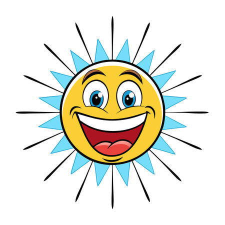 Cheerful Cartoon Sun with Blue Rays Vector Illustrationのイラスト素材
