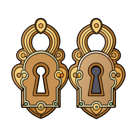 Two vintage lock keyholes, retro security, ornate designのイラスト素材