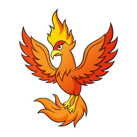 Cartoon Phoenix Bird Illustration, Fire, Mythical Creatureのイラスト素材