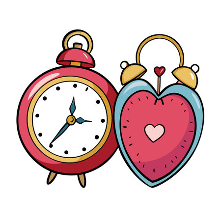 Vintage cartoon clocks: Time, love, and Valentine's dayのイラスト素材