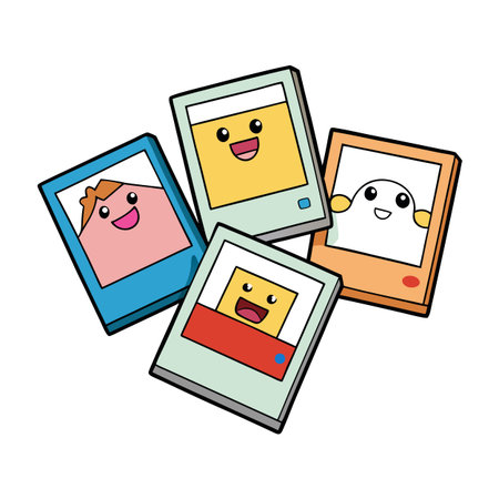 Collection of Adorable Photo Cards with Cute Smiling Facesのイラスト素材