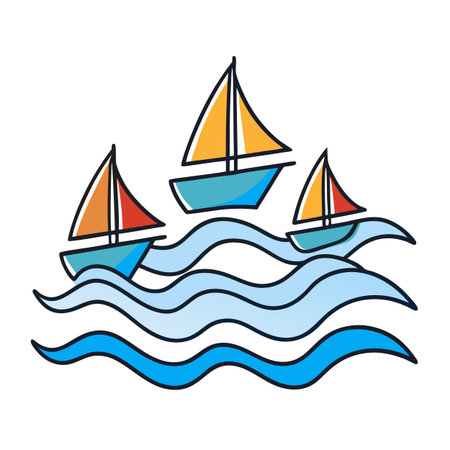Three cartoon sailboats sailing on the blue seaのイラスト素材