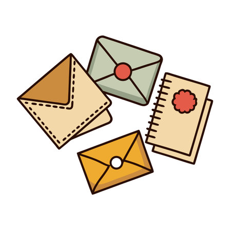 Collection of envelopes and notebook cartoon style illustrationのイラスト素材