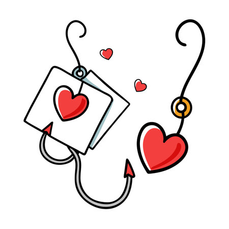 Heart Charms on Hooks, Valentine's Day Symbol of Loveのイラスト素材