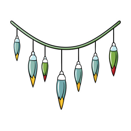 Colorful whimsical hanging decorative light garland, isolated vectorのイラスト素材