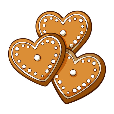 Three heart shaped gingerbread cookies with icing dotsのイラスト素材