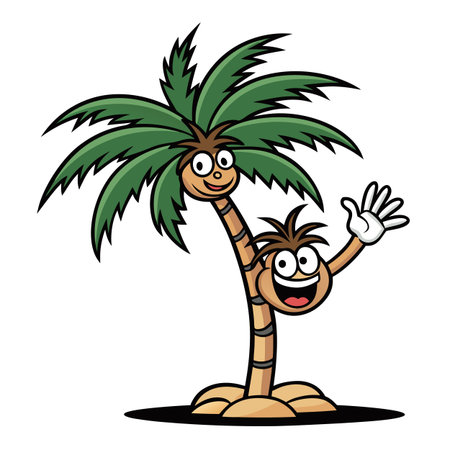 Happy Cartoon Palm Tree Waving Hello on Whiteのイラスト素材