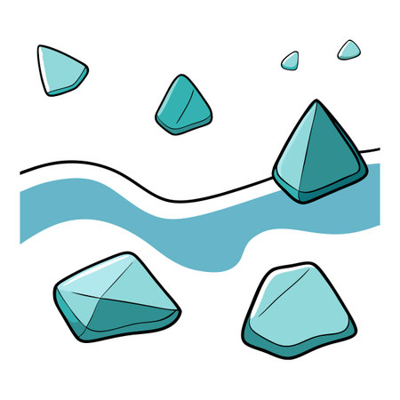 Icebergs Floating in Water Illustration, Arctic Sea Landscapeのイラスト素材