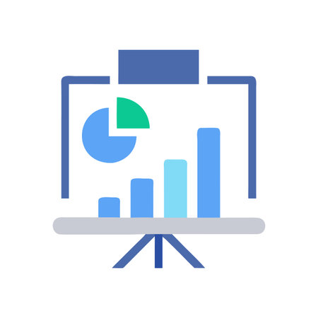 Presentation board with bar and pie charts showing data analysis and progressのイラスト素材
