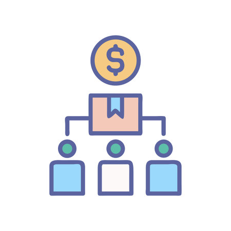 Management structure and financial distribution, represented by a dollar coin and organized hierarchyのイラスト素材