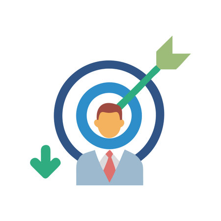 Targeted Marketing Strategy: Business Leader with Bullseye and Arrow Graphicのイラスト素材