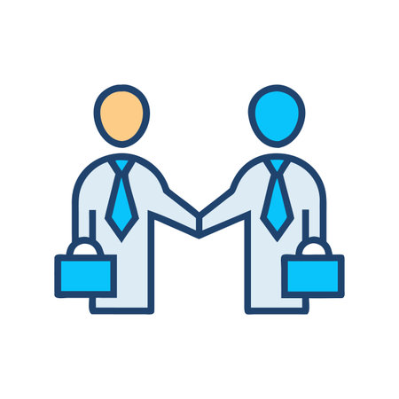 Two businesspeople handshaking icon symbolizing partnership agreement in a flat and clean styleのイラスト素材