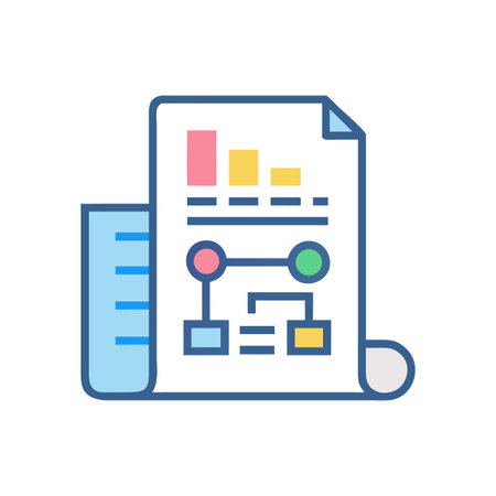 Stylized report document with charts and flow diagram for business infographics and presentationのイラスト素材