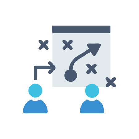Business strategy discussion with team using a whiteboard in simple flat illustration styleのイラスト素材