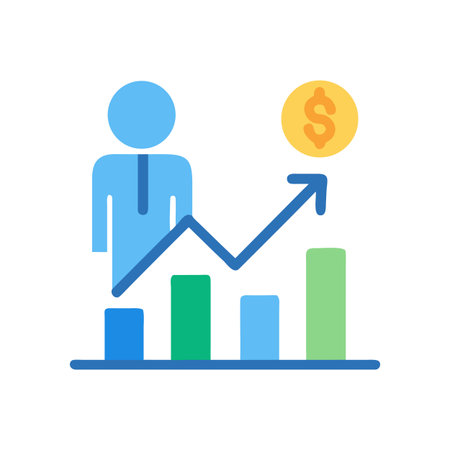 Flat design illustration of business growth chart with person and dollar coinのイラスト素材