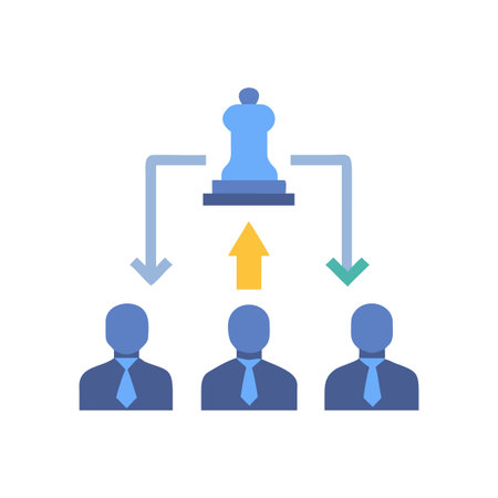 Organizational chart showing hierarchical structure, delegation and promotion in corporate business environmentのイラスト素材