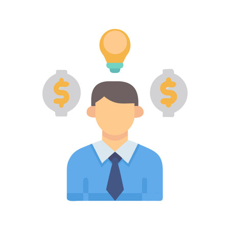 A flat-design illustration showing a businessman with a money idea and inspirationのイラスト素材