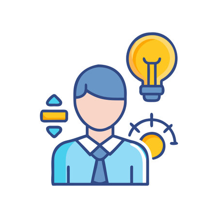 Business acumen icon representing idea generation, productivity, and performance optimization on black backgroundのイラスト素材