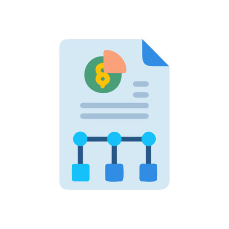 Flat Vector Illustration of a Financial Report with Charts and Graphs on Paperのイラスト素材