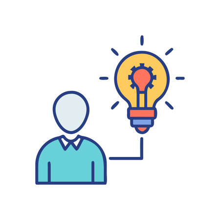 Creative thinking generating ideas visualized by a person and a lightbulb with gearのイラスト素材