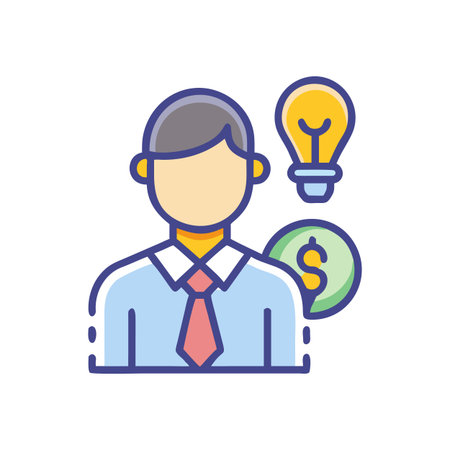 Icon illustration representing business idea, finance, and entrepreneurship, stylized, on a black backgroundのイラスト素材