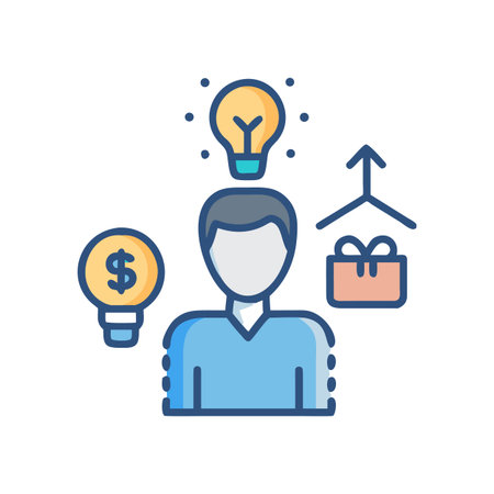 Business Idea Conceptualization Person with Lightbulb and Money Bulb Iconsのイラスト素材