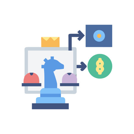 Chess knight transforming strategy into profit and market share in flat designのイラスト素材