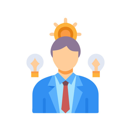Innovative Businessperson with Bright Ideas and Vision, Represented in a Flat Graphic Styleのイラスト素材