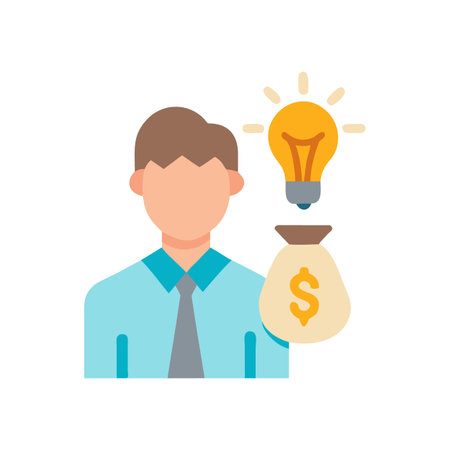 Business idea with money bag and lightbulb symbolizes financial success and innovationのイラスト素材