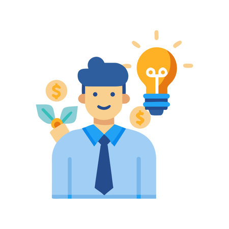 Investment growth and innovative thinking symbolized by a businessman and lightbulb iconのイラスト素材