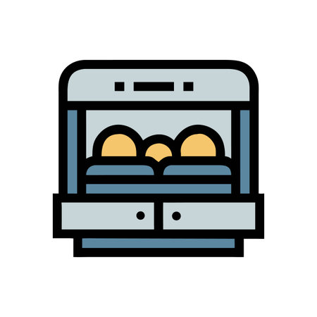Stylized icon of cabinet containing dishware in shades of light grey and yellowのイラスト素材