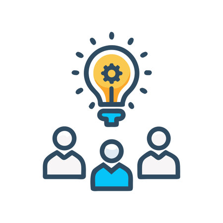 Teamwork brainstorm session generating a bright idea with business collaboration and synergyのイラスト素材