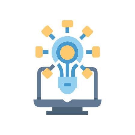 Creative lightbulb with nodes displayed on a laptop screen against black backgroundのイラスト素材