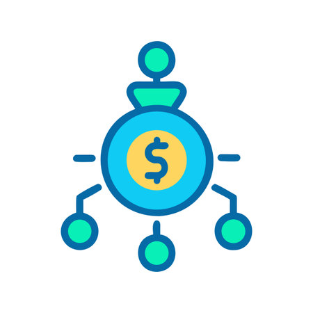 Decentralized Finance Illustration with Dollar Symbol, Blue and Teal Iconographic Designのイラスト素材