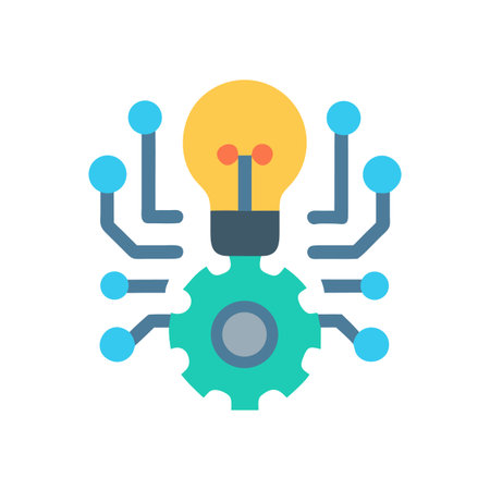 Innovative solution icon featuring a lightbulb, gear and circuit board designのイラスト素材