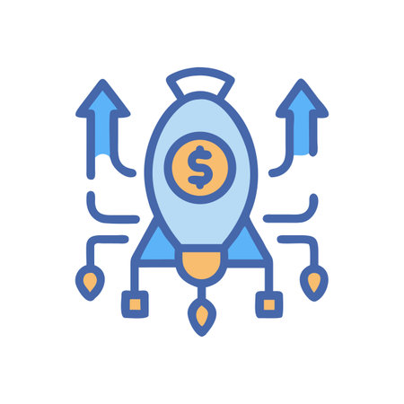Digital rocket ship icon representing financial growth, upward trajectory, and business successのイラスト素材