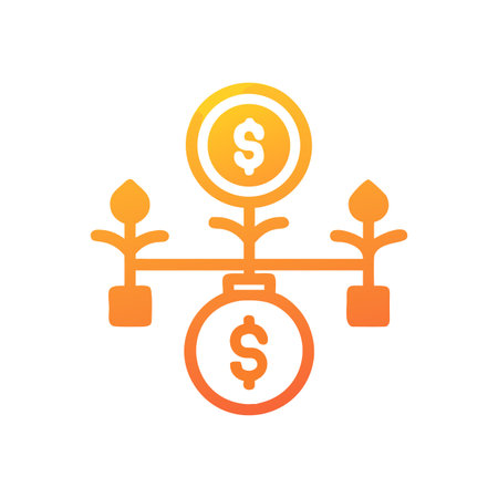 Financial growth concept with money plants on seesaw on a black backgroundのイラスト素材