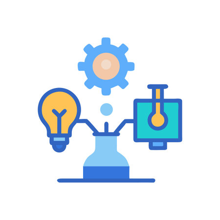 Creative process illustration with lightbulb gear flask machine and innovation conceptのイラスト素材