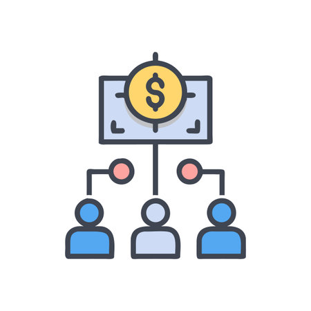 Financial distribution and network, dollar sign symbol reaching to different stakeholders in a flowのイラスト素材