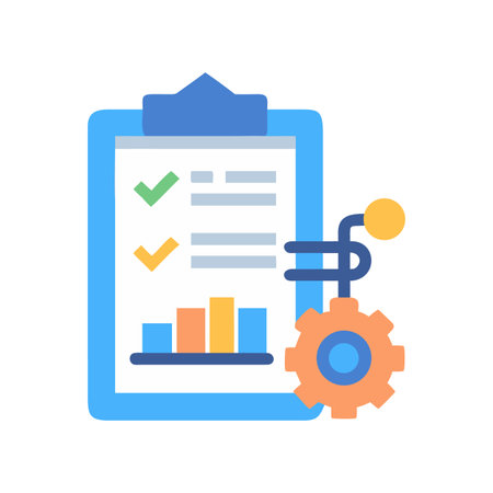 Modern flat illustration of a clipboard with data chart and cogwheel mechanismのイラスト素材
