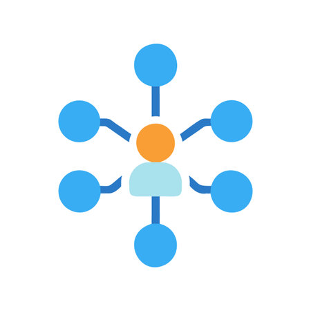 Network connection concept with central figure and peripheral nodes in flat styleのイラスト素材