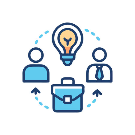 Business collaboration and idea generation icon with team members and shared briefcaseのイラスト素材
