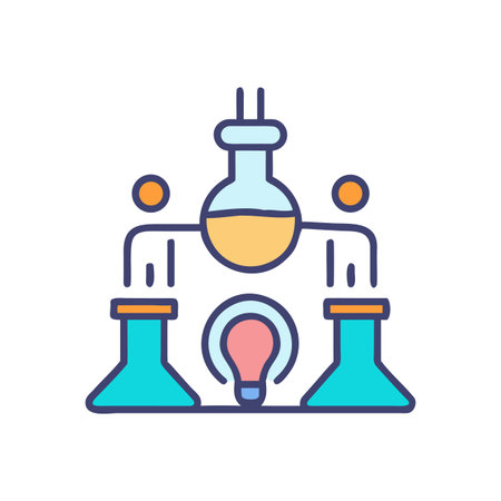 Science laboratory glassware with bulb represents innovation and scientific researchのイラスト素材