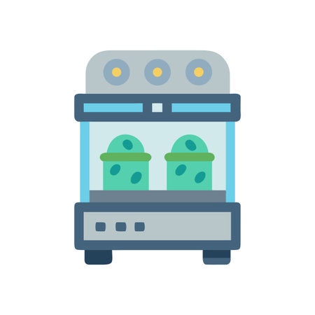 Cartoon lab incubator with plants isolated against black background in flat designのイラスト素材