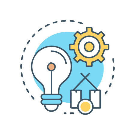 Creative problem solving concept with light bulb gear and delivery iconsのイラスト素材